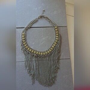 Yellow Rhinestone & Chains Statement choker Necklace